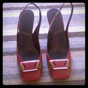Red square toe heels